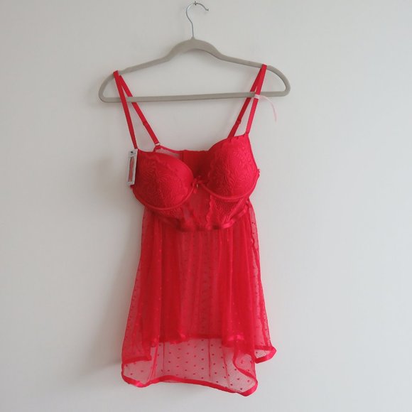 DAISY FUENTES Lace Babydoll Teddy Bra Mesh Negligee Pinup Sexy Y2K - Size M NWT - Picture 2 of 16